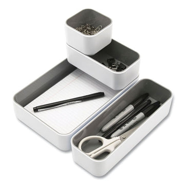Advantus Fusion Stacking Bins, 12.1 X 9.1 X 2.2, White-gray, 4 Pieces freeshipping - TVN Wholesale